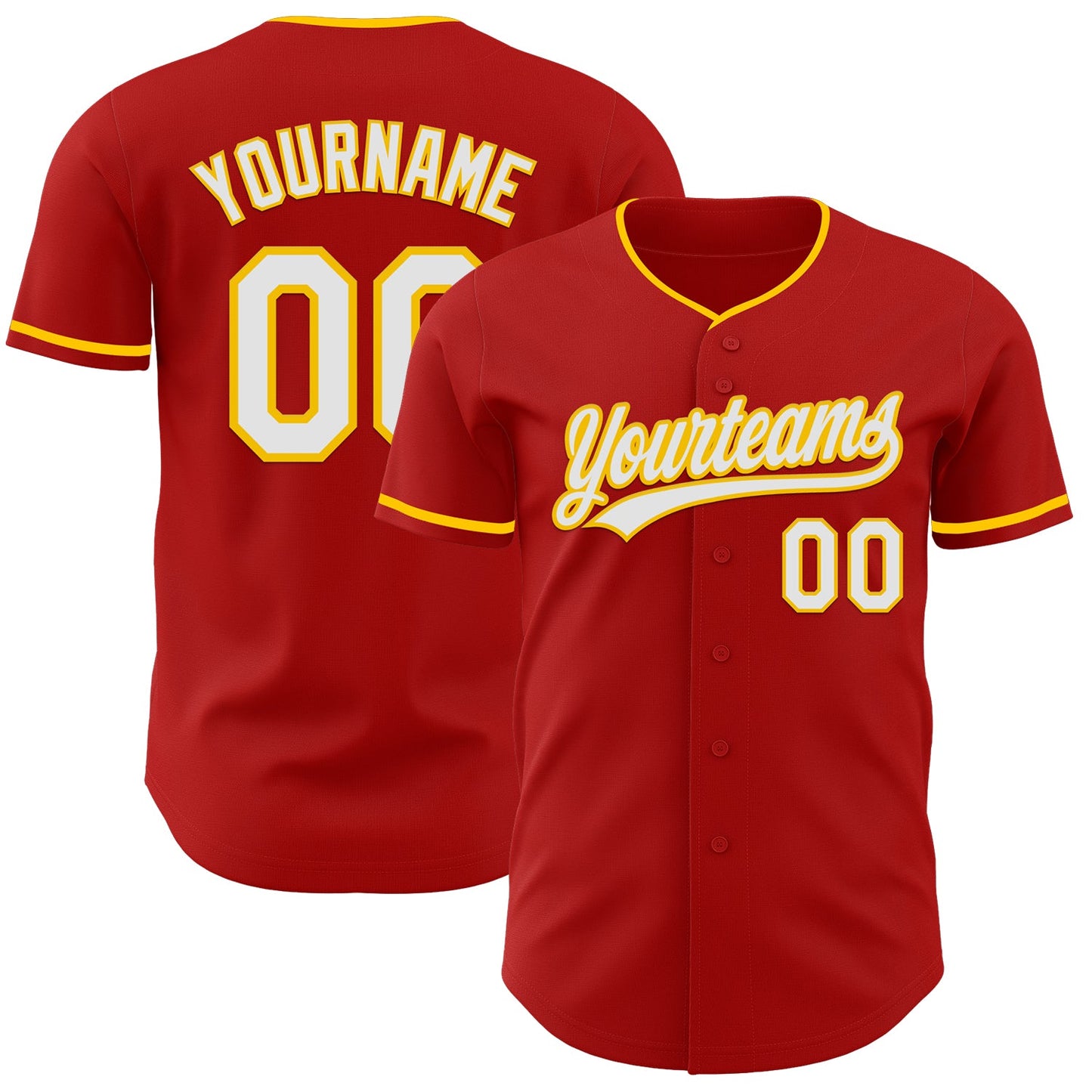 Custom Red White-Yellow Authentic Baseball Jersey