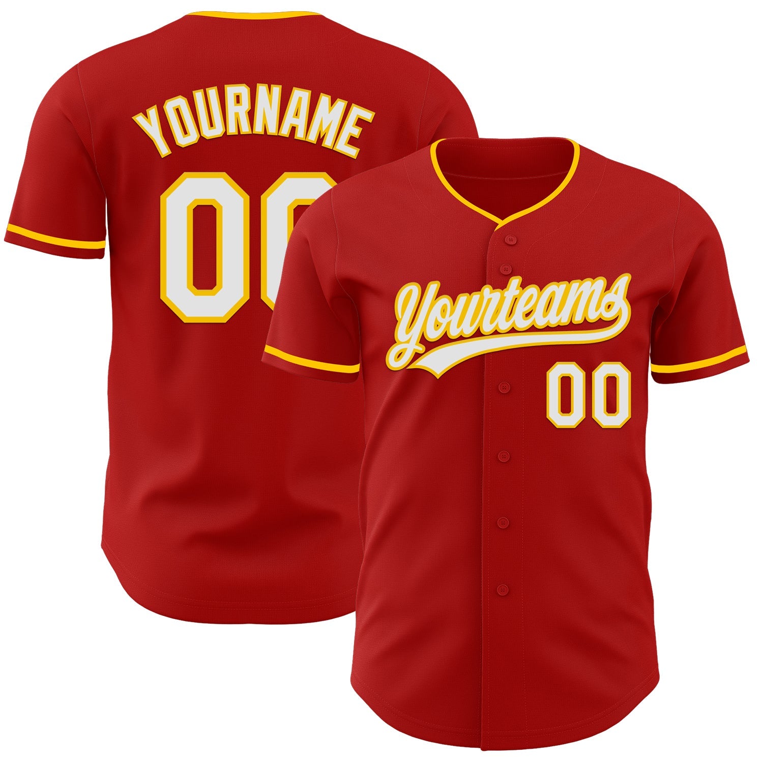 Custom Red White-Yellow Authentic Baseball Jersey