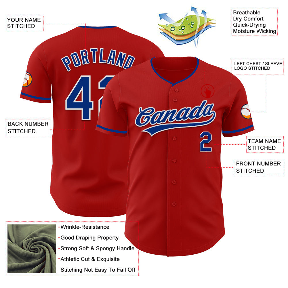 Custom Red Royal-White Authentic Baseball Jersey