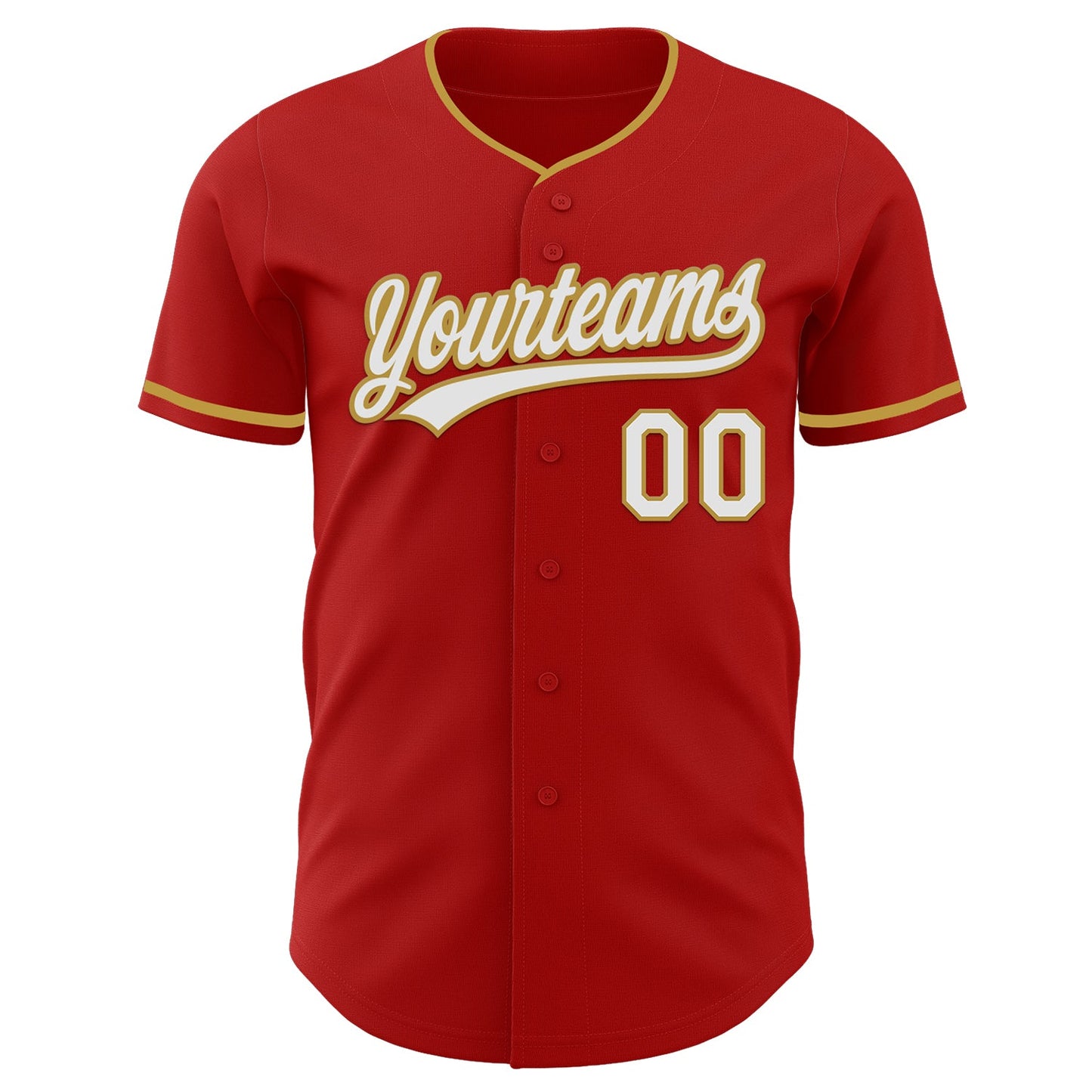 Custom Red White-Old Gold Authentic Baseball Jersey
