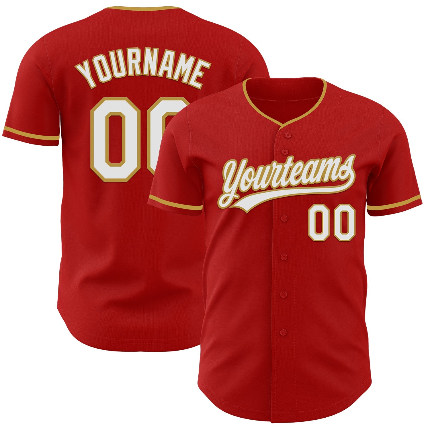 Custom Red White-Old Gold Authentic Baseball Jersey