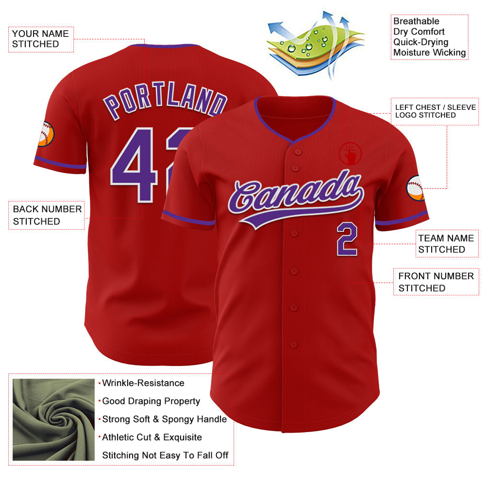 Custom Red Purple-White Authentic Baseball Jersey