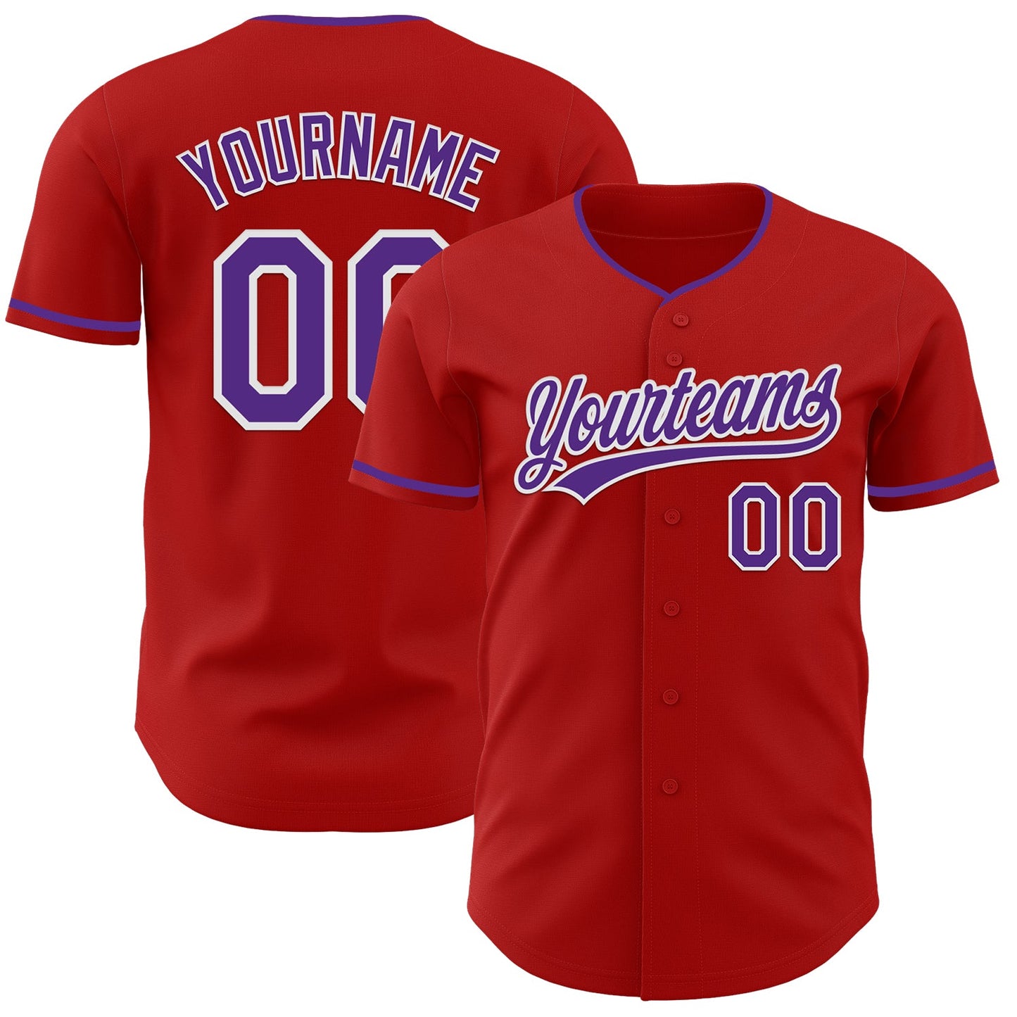 Custom Red Purple-White Authentic Baseball Jersey