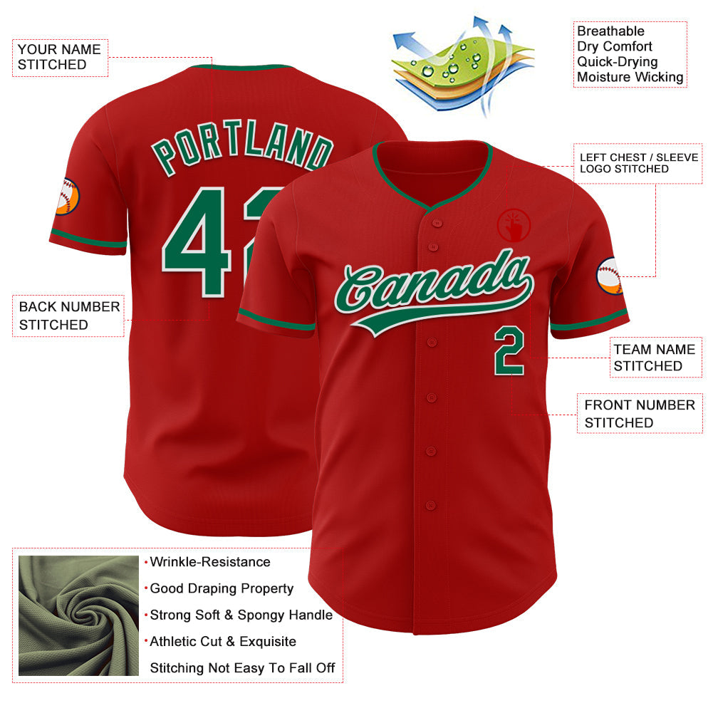 Custom Red Kelly Green-White Authentic Baseball Jersey