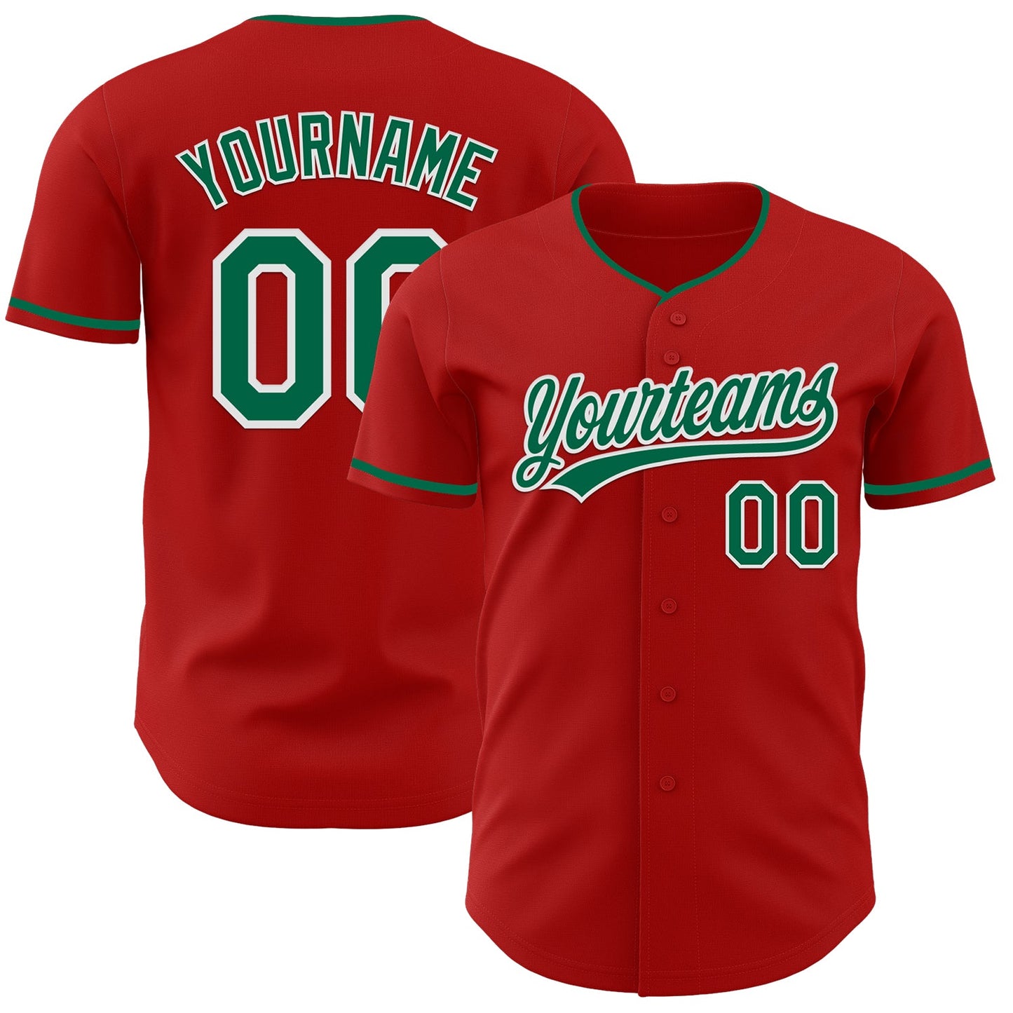 Custom Red Kelly Green-White Authentic Baseball Jersey