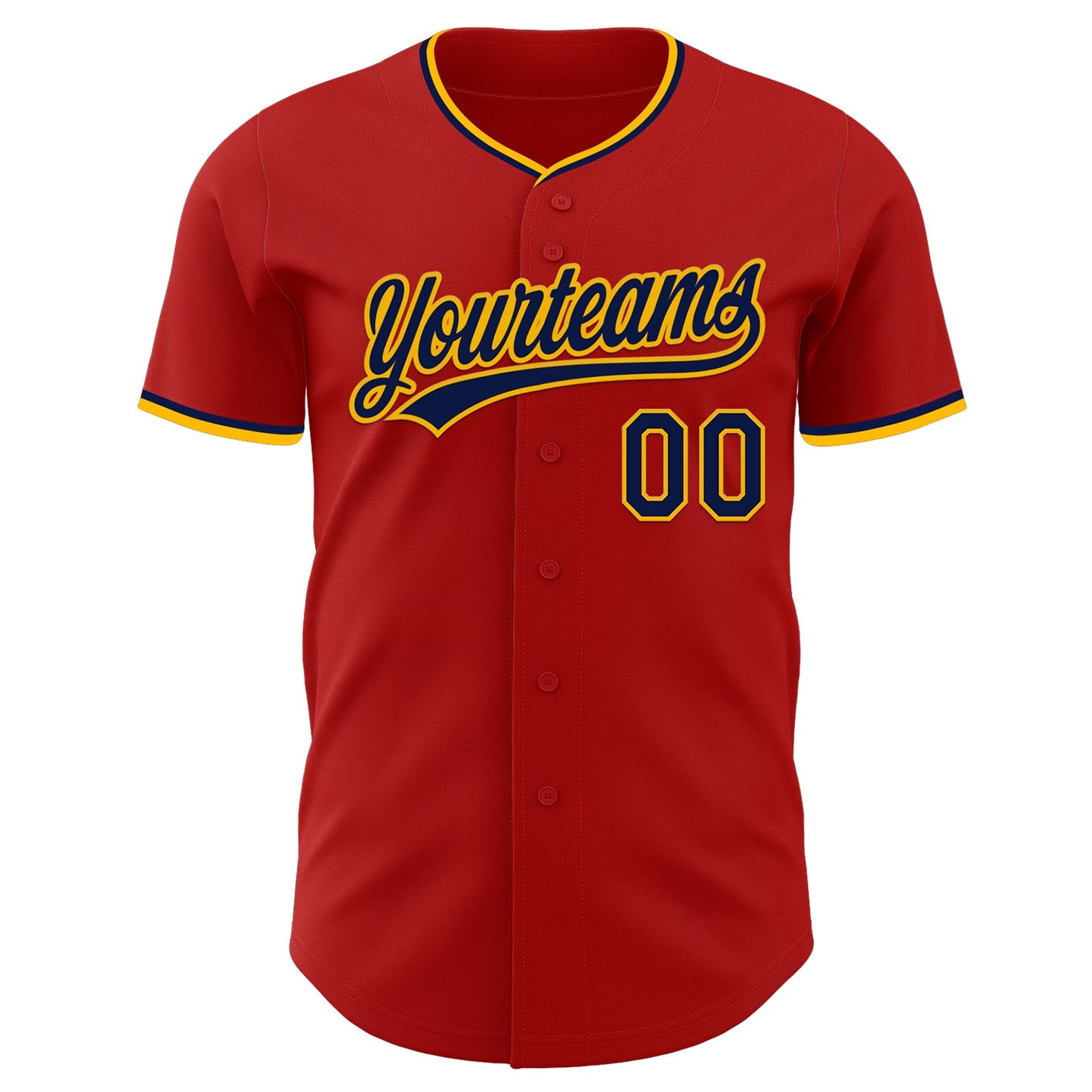 Custom Red Navy-Gold Authentic Baseball Jersey