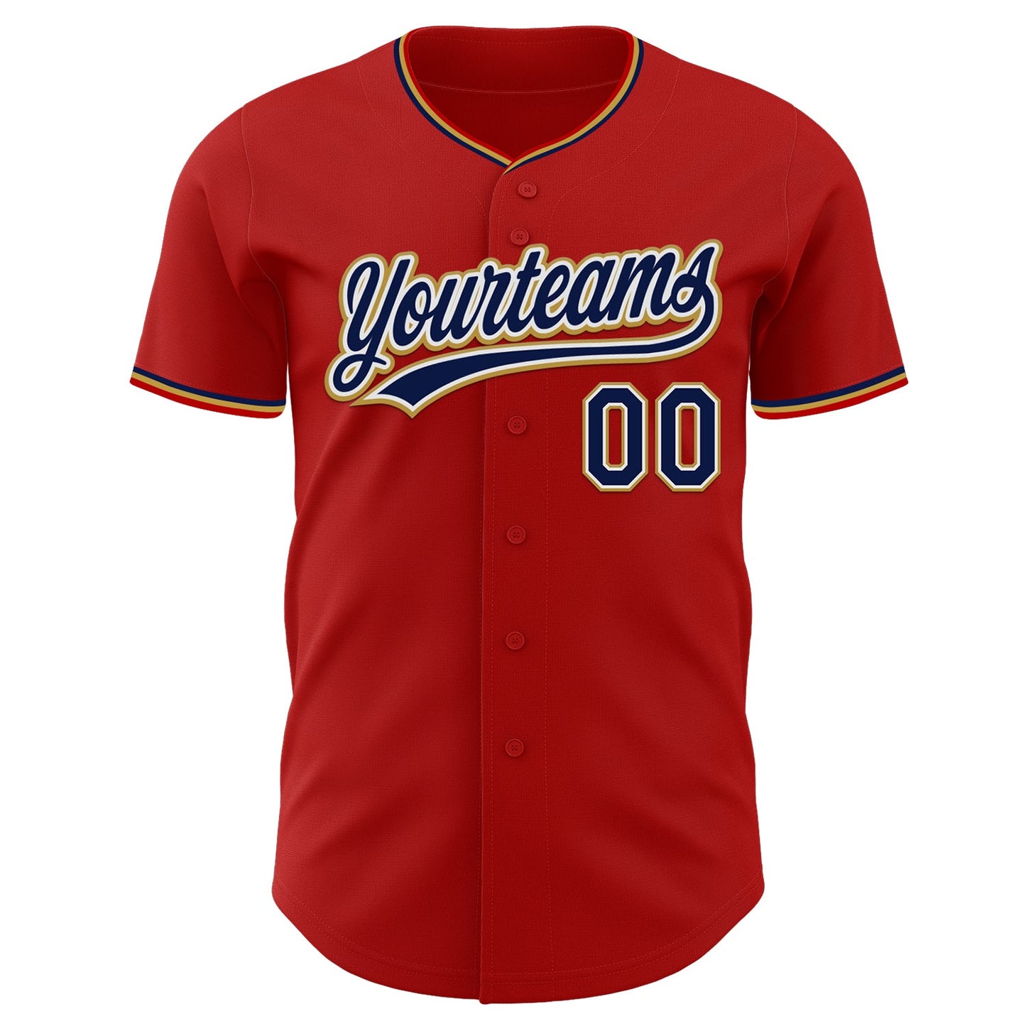 Custom Red Navy White-Old Gold Authentic Baseball Jersey