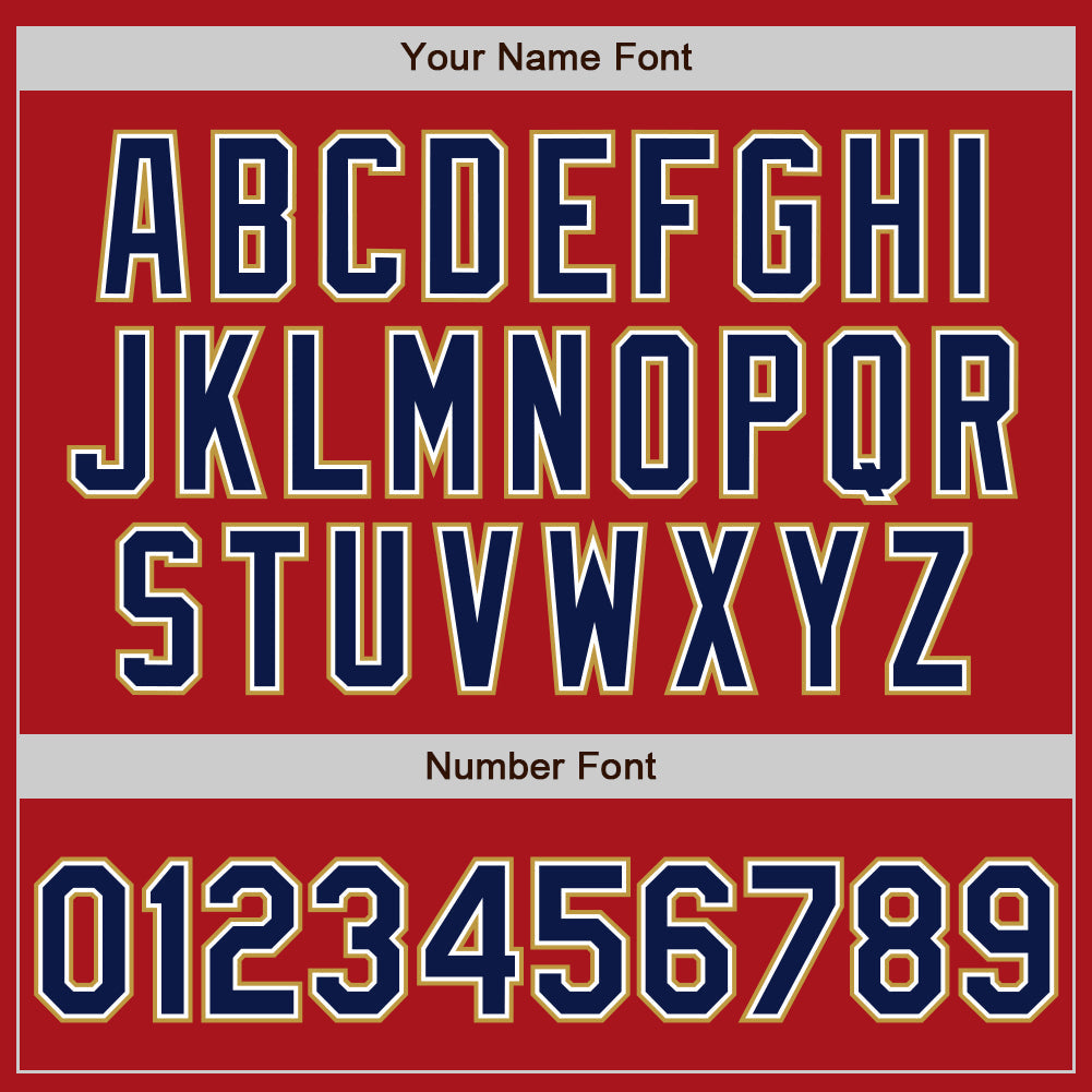 Custom Red Navy White-Old Gold Authentic Baseball Jersey
