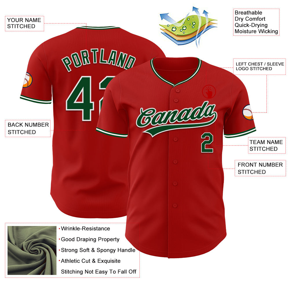 Custom Red Green-White Authentic Baseball Jersey