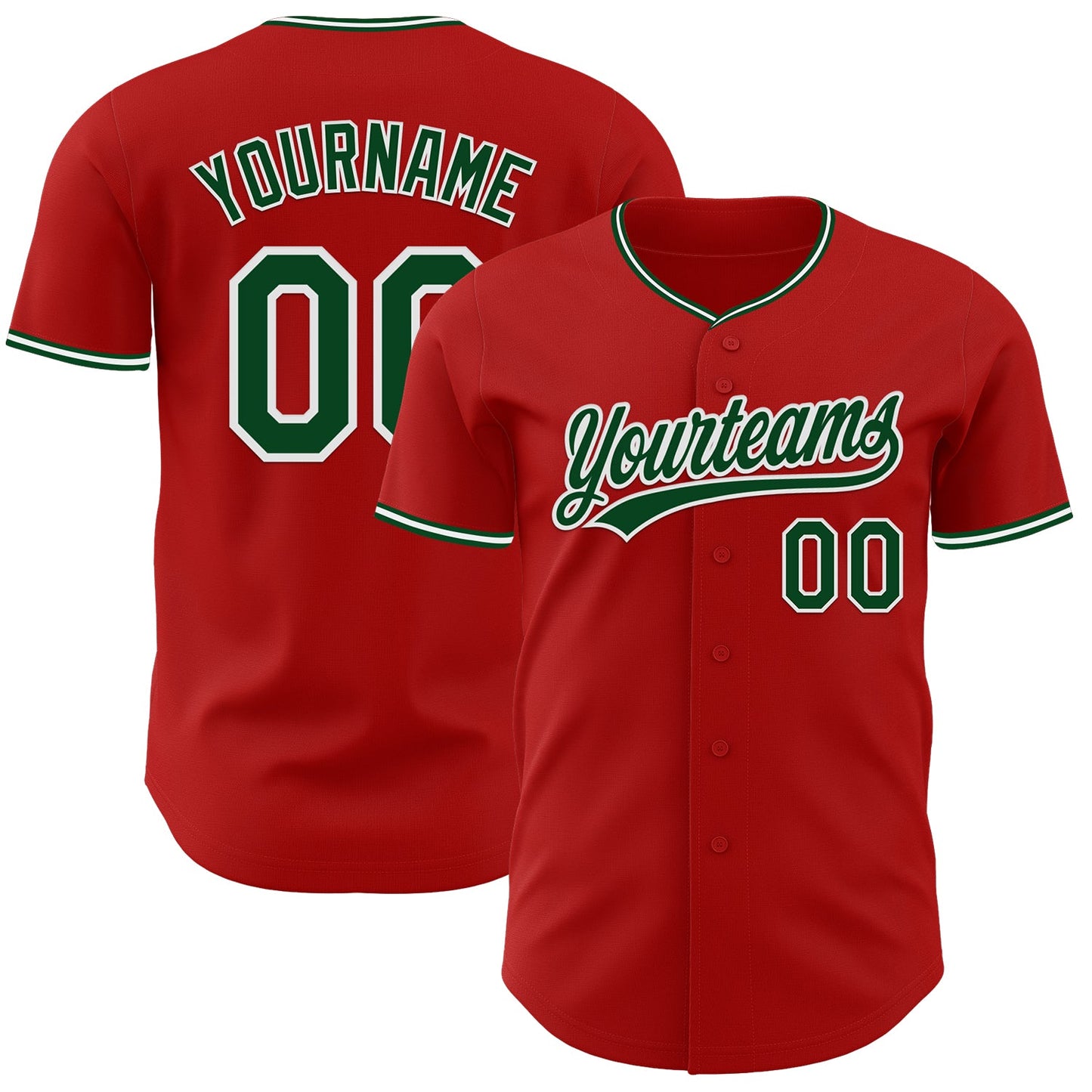Custom Red Green-White Authentic Baseball Jersey