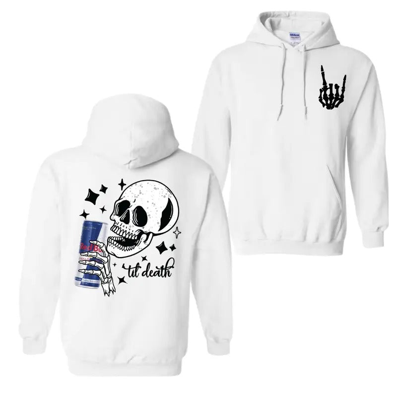 Redbull Til Death Graphic Hoodie, Bull Energy Drink 2 Sided Hoodie, Cotton Streetwear Pullover, Casual Aesthetic Thermal...