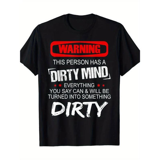 [Refreshing Graphic Print T-Shirt] Super Soft, Refreshing Graphic Print Men's Fashion T-Shirt - WARNING DIRTY MIND Letter...