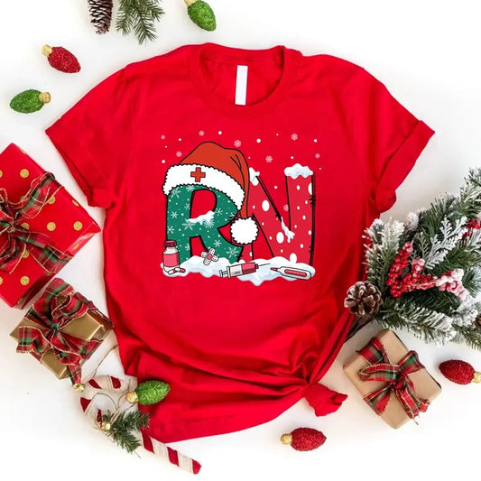 Registered Nurse Christmas T-shirt, Christmas RN Shirt, Xmas Nursing Tee, Christmas Gift for Nurse Fabric Festive Hoodie,...