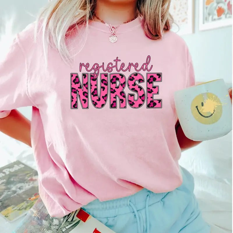 Registered Nurse Leopard T-shirt - Cute RN Shirt, Gift for Nurses, Valentine Nurse Tee Hoodie, Sweatshirt | WearSparks.com
