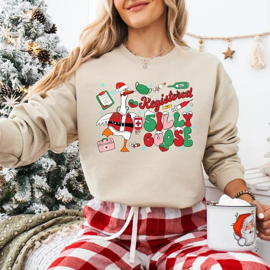 Registered Silly Goose Christmas Sweatshirt, Registered Nurse Christmas T-shirt, Funny Goose Nurse Tee, Christmas RN...
