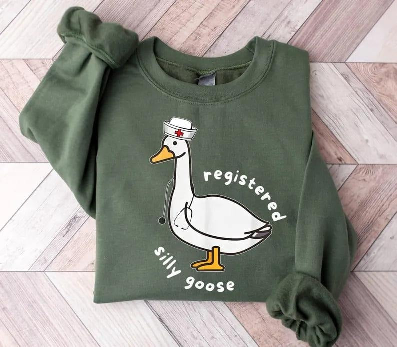 Registered Silly Goose Sweatshirt,Nursing Student Sweatshirt,Nurse Gift,Funny Gift RN Sweatshirt,Nursing School,Nurse...
