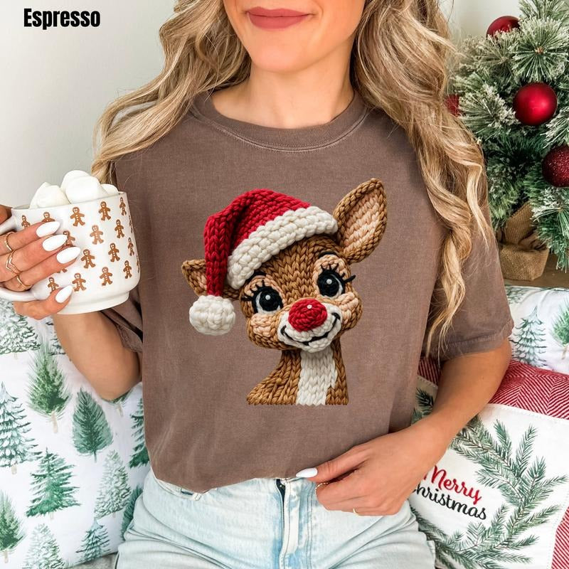 Reindeer FAKE Crochet Comfort Colors T-Shirt 'NLB' Hoodie, Sweatshirt | WearSparks.com