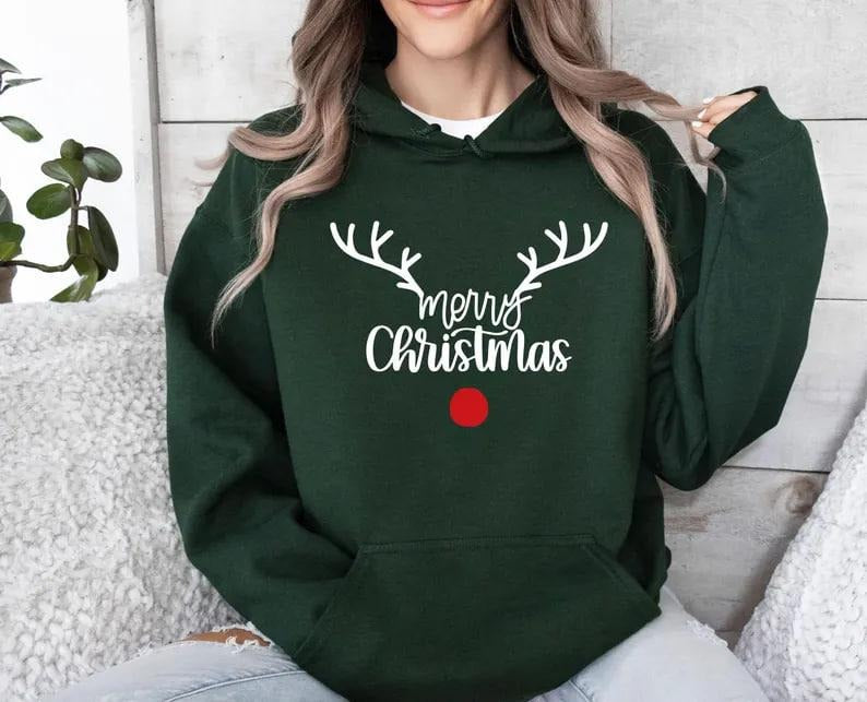 Reindeer Hoodie, Christmas Deer Hoodie, Merry Christmas, Christmas Hoodie, Funny Christmas, Christmas Holiday, Family...