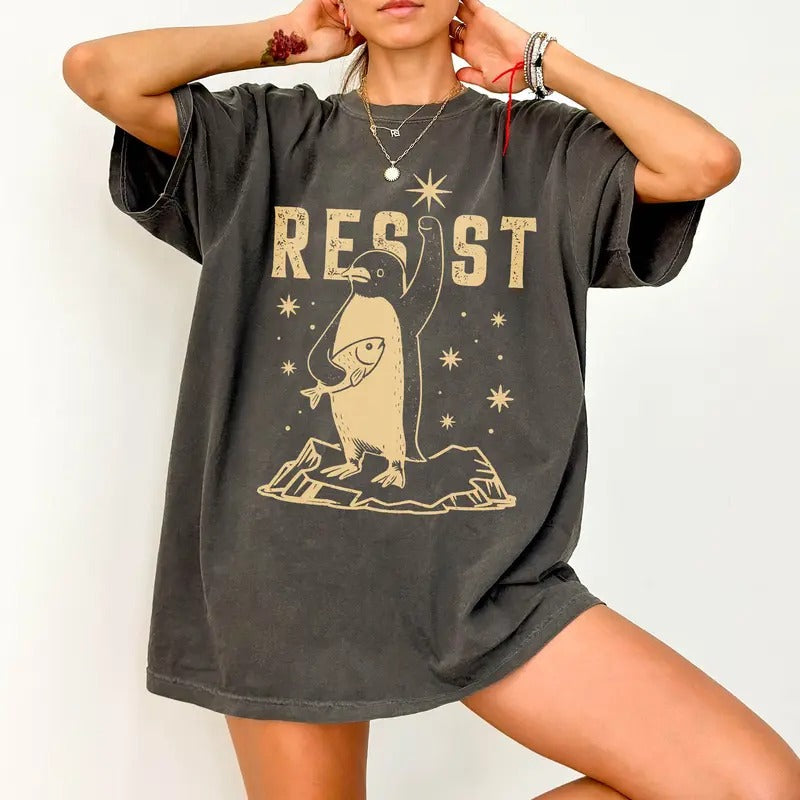 Resist Penguins Shirt, Penguins Against Tariffs Shirt, Comfort Colors Shirt, Anti Tru.mp, Anti Fascist, Resist FDT,...