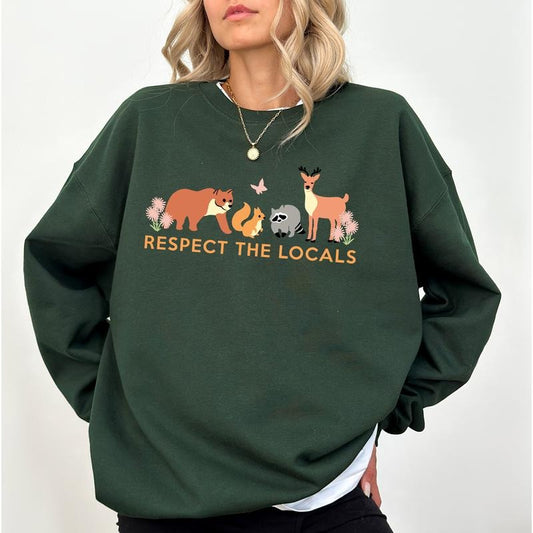 Respect The Local Sweatshirt, Protect Wildlife Animals Crewneck, Camping Outdoors Pullover, National Parks Sweater,...