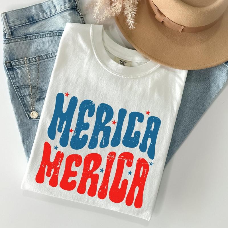 Retro 'Merica, America, Red White Blue, Patriotic, Tshirt, Women's Crew Neck, Crewneck Hoodie, Sweatshirt | WearSparks.com