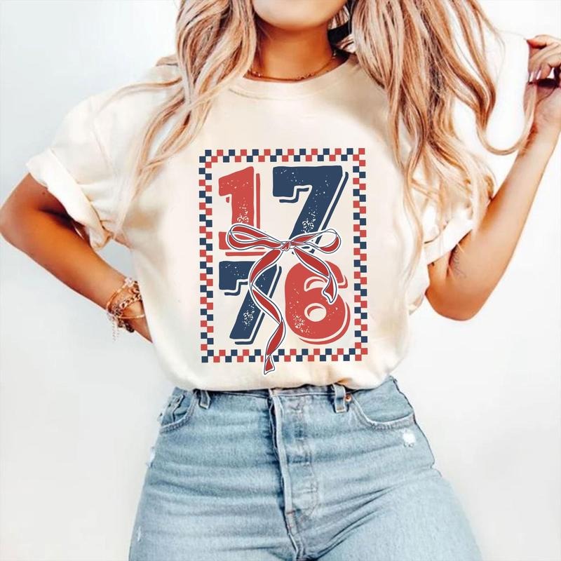 Retro 1776 T-Shirt, America Coquette T-Shirt, 4th of July Shirt, Memorial Day T-Shirt, Girly USA T-Shirt, Independence...
