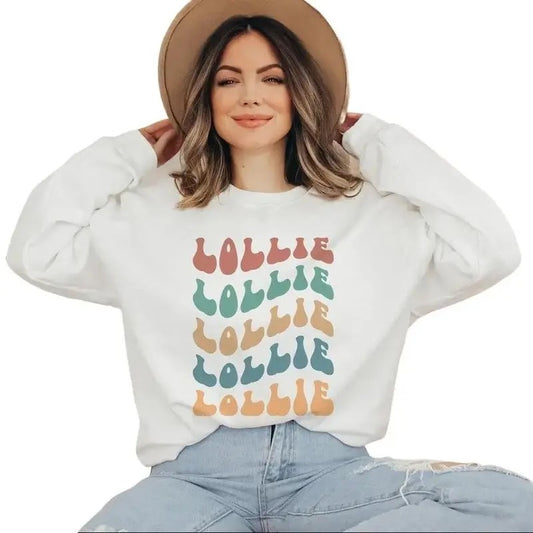 Retro 70s Grandma Sweatshirt, Lollie Groovy Stacked, New Grammy, Pregnancy Reveal, Gift For Nana, Unisex T-Shirts, Hoodie
