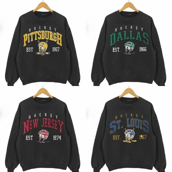 Retro All Team Hockey Sweatshirt, Hockey Crewneck Sweatshirt, Hockey Gift For All Fan Sport T-Shirts, Hoodie | WearSparks.com