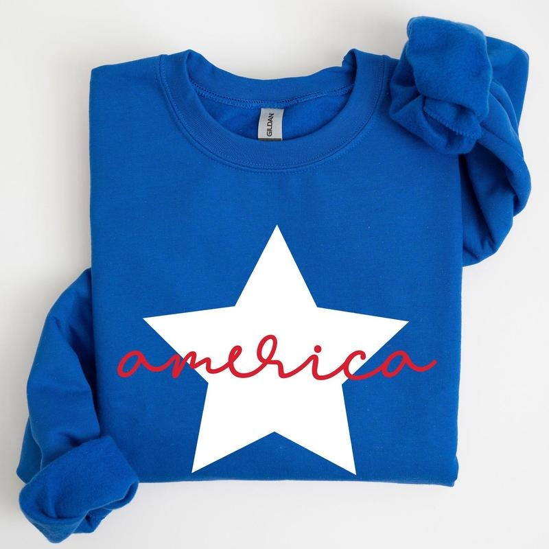 Retro America Star, Red White Blue, 4th of July Sweatshirt, Women's Crew Neck, Crewneck T-Shirts, Hoodie | WearSparks.com