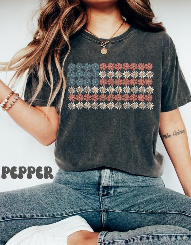 Retro American Flag Shirt, 4th of July Shirts, Womens Fourth of July Shirt Hoodie, Sweatshirt | WearSparks.com