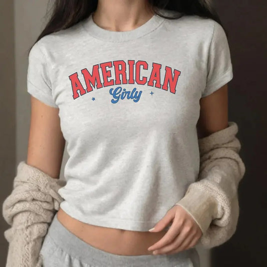 Retro American Girly Baby Tee, USA Flag Baby Tee, USA Independence Day T-Shirt, 4th Of July Baby Tee, Fourth Of July Baby...