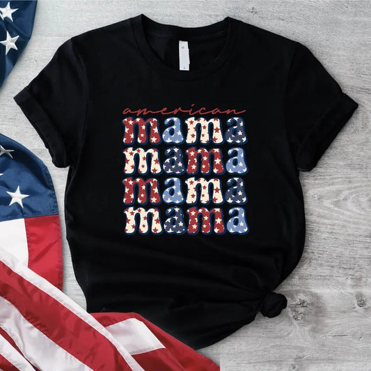 Retro American Mama Shirt, Mother Independence Day Tee, Freedom Short Sleeve, Patriotic Mom T-shirt, USA Memorial Day For...
