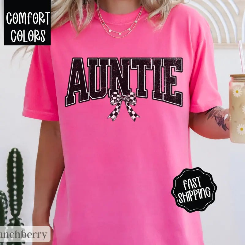 Retro Auntie Checkered Shirt, Gift for Aunt, Auntie Shirt, Retro Auntie Shirt, Comfort Colors Auntie Tshirt Hoodie,...