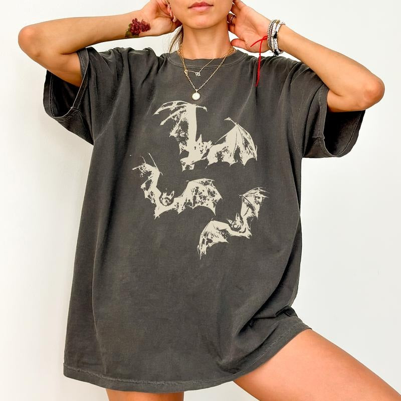 Retro Bats Shirt, Three Bats Y2k Graphic Printed Tee, Vintage Gothic Vampire Bats Unhinged Shirt, Vintage 90s Style Bat...