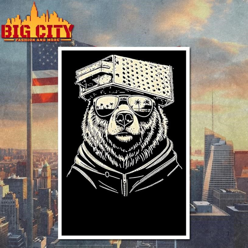 Retro Bear With Cheese Grater Hat And Sunglasses Vintage Shirt