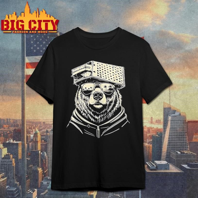 Retro Bear With Cheese Grater Hat And Sunglasses Vintage Shirt