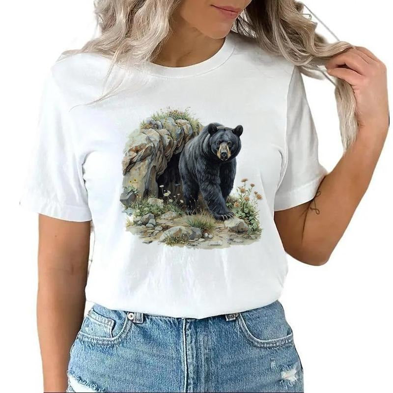 Retro Black Bear in a Den Unisex Hoodie Sweatshirts Hunting Season and National Hunting Day 1 Cotton Womenswear T-Shirts