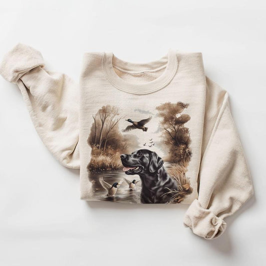 Retro Black Lab Mallard Ducks Sweatshirt - Nineties 90s Vintage Labrador Retriever Hunting Duck Outfit - Boho Unisex...