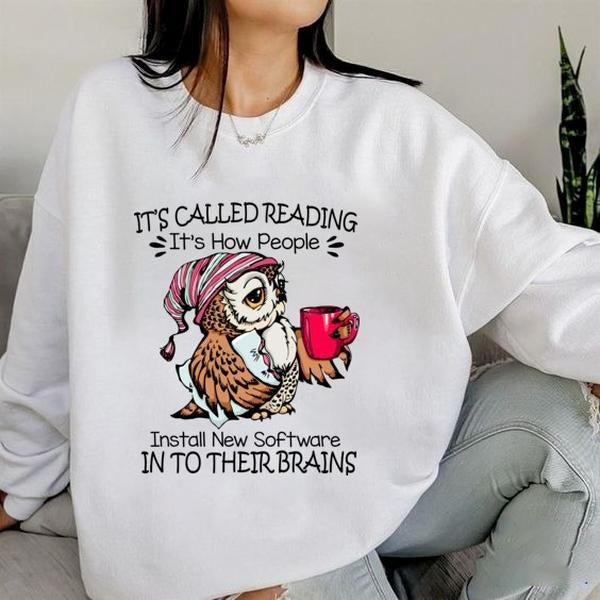 Retro Bookish Shirt, It's Called Reading Shirt, Funny Owl Go to Bed Sweatshirt, Book and Coffee Lovers T-shirt, Gift For...