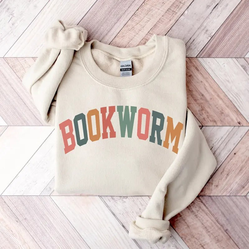 Retro Bookworm Sweatshirt, Teacher Book Sweatshirt, Reading Shirt, ESL Teacher Sweatshirt, Cute Teacher Reading...