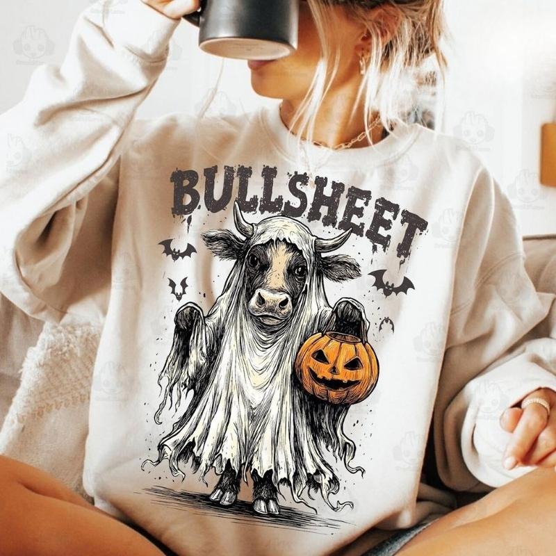 Retro Bullsheet Halloween Moo I Mean Boo Sweater, Funny Halloween Highland Cow Tee, Trendy Cute Cow Shirt, Trick Or Treat...