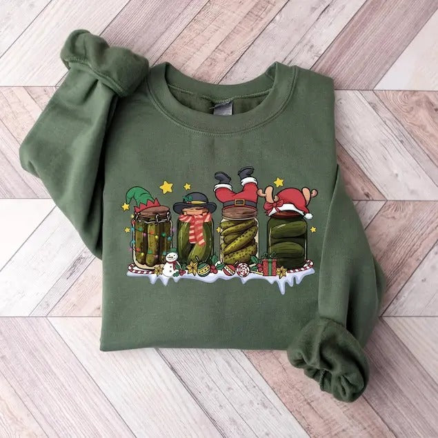 Retro Canned Pickles Christmas Light Sweatshirt, Homemade Pickle Jar Sweatshirt, Pickle Lover Sweatshirt, Canning Season...