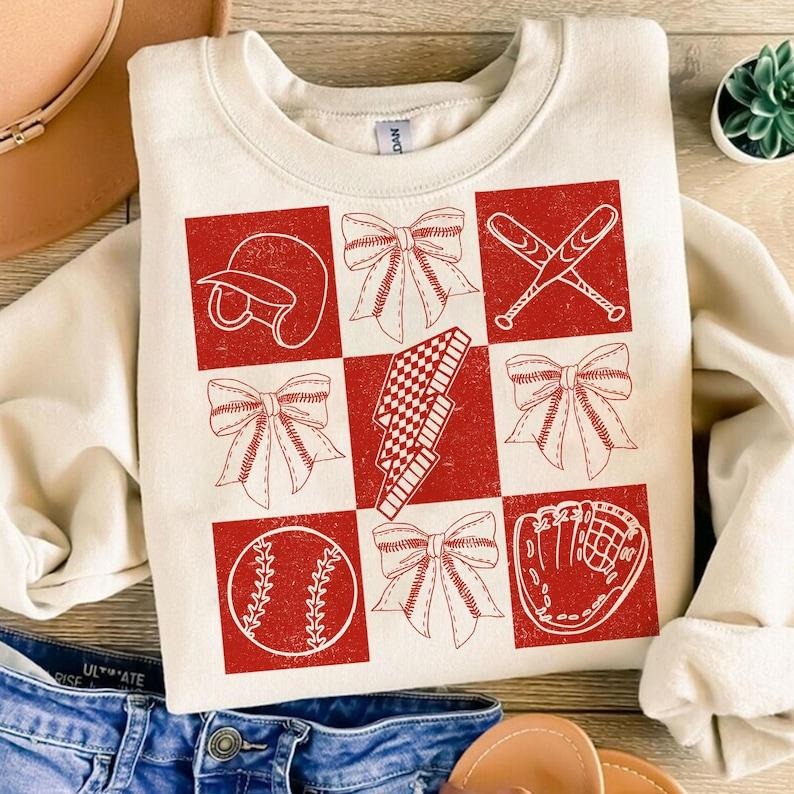 Retro Checkered Baseball Coquette , Game Day Bow , Baseball Mama , Game Day Sweatshirt Crewneck Classic T-Shirts, Hoodie