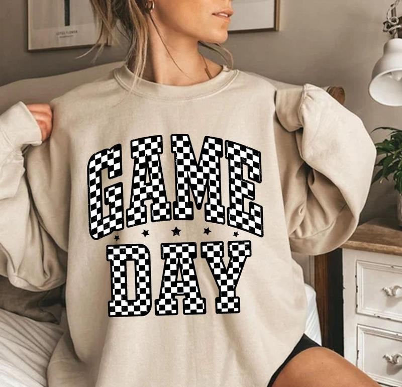 Retro Checkered Game Day Sweatshirt, Checkered Game Day Sweater, Game Day Checkered School Sport Shirt, for Men and...