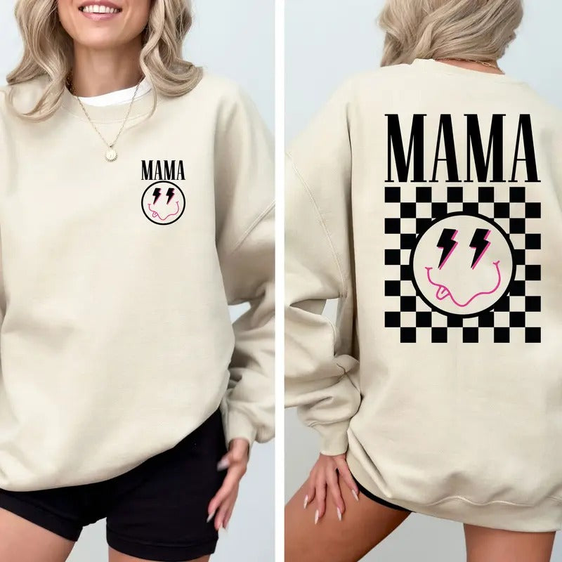 Retro Checkered Mama Sweatshirt Retro Mama Shirt Checkered Mama Shirt Mothers Day Gift Mom Life Shirt Motherhood Shirt...