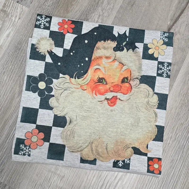 Retro Checkered Santa Graphic Tee or Sweatshirt Hoodie | WearSparks.com