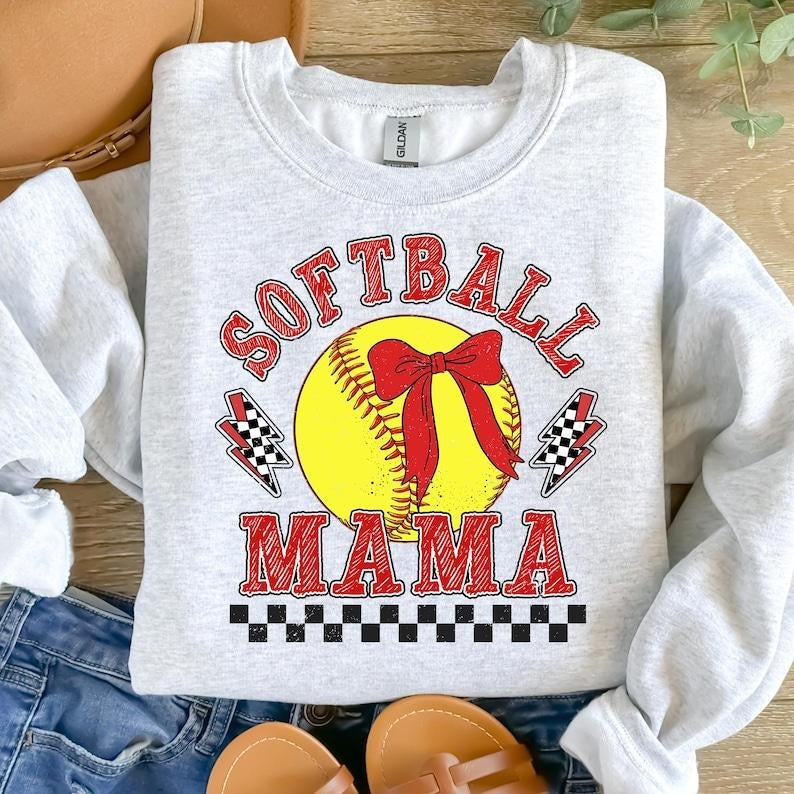 Retro Checkered Softball Mama Coquette , Game Day Softball , Softball Mom , Softball Coquette Shirt , Softball Sweatshirt...