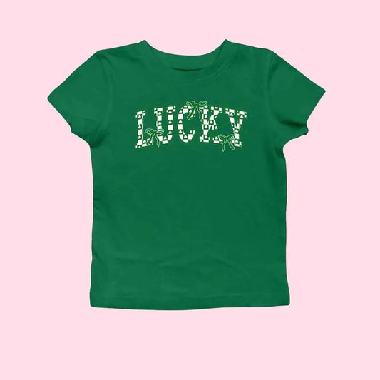 Retro Checkered St Patrick's Day Coquette Baby Tee, Lucky Shirt, St Patty's Day Varsity Shirt, Shamrock Shirt, St Patrick...
