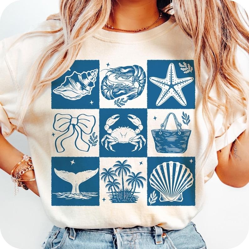 Retro Checkered Summer Vibes Girly Coastal Beach Coquette Girls Trip T-Shirt Hoodie, Sweatshirt | WearSparks.com