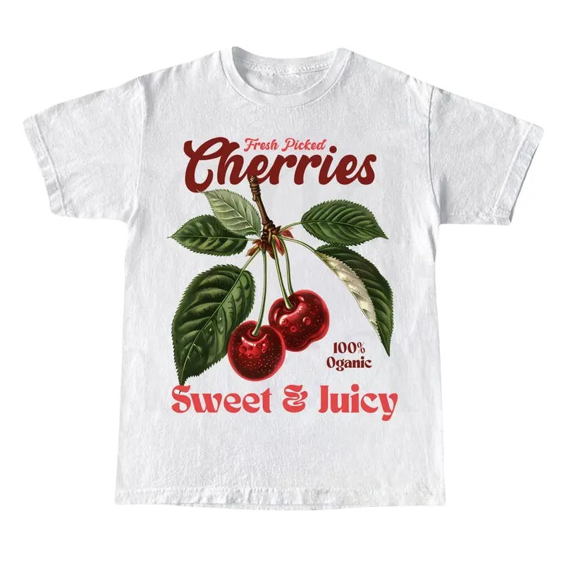 Retro Cherries Commercial Graphic Shirt, Unisex Cotton Tee, y2k Style T Shirt, Cool Gift For Him & Her Hoodie, Sweatshirt